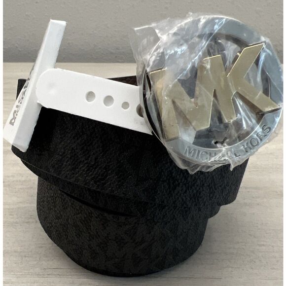 MICHAEL KORS BELT REVERSIBLE BLACK MK LOGO/BROWN 2-Tone MK LOGO BUCKLE STYLE!! - Picture 4 of 15